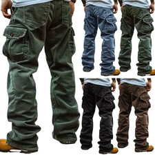 UK Men's Combat Loose Baggy Casual Cargo Pants Cotton Outdoor Working Trousers