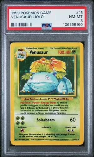 1999 POKEMON BASE SET UNLIMITED #15 VENUSAUR-HOLO PSA 8