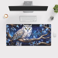 40 90cm Oversized Gaming Mouse Pad, Flower Tree Pattern Owl Mouse Pad, Large Rub