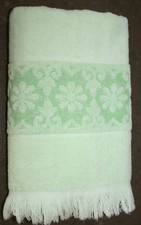 JC Penney Vintage Bath Towel Mint Green Sculpted Fringed 70's Cotton Blend