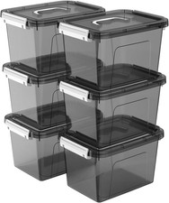 6 Quart Stackable Plastic Storage Bins with Lids, 6 Pack Clear Black Small Organ