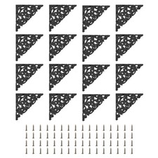 16pcs Vintage Flat Corners Bracket with Screw for Box Cupboard Furniture Black
