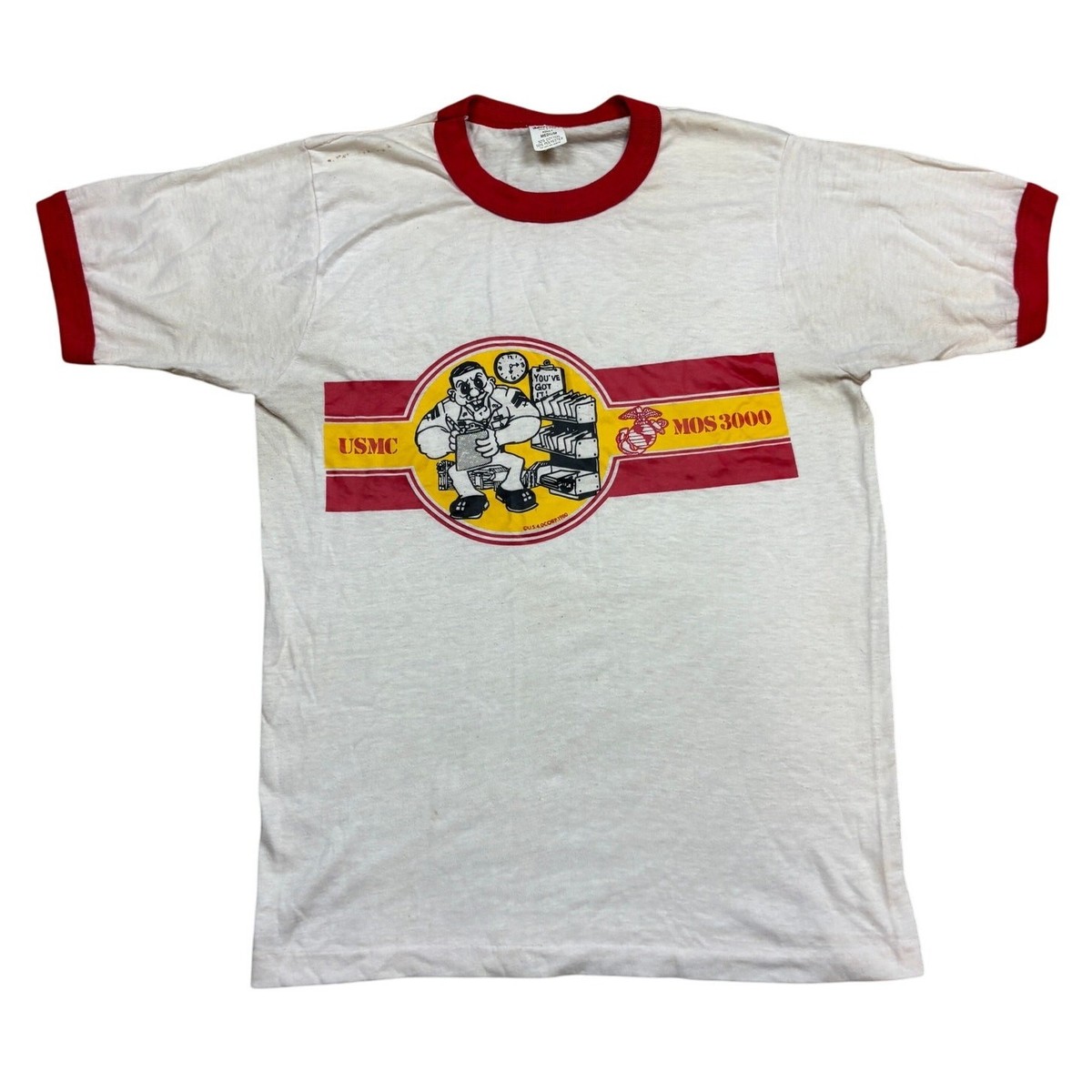 Vintage 80s USMC MOS 3000 Marines Ringer Tee Shirt Men