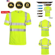 Hi Vis T Shirt ANSI Class 3 Reflective Safety Lime Orange Short Long Sleeve H...