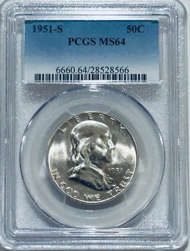 1951 S Franklin Silver Half Dollar PCGS MS64 Better Date Franklin