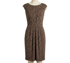 Talbots Animal Print Dress Small S Brown Leopard Cheetah Pleated Sheath Stretch