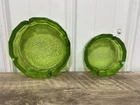 MCM Blenko Green Pebbled Art Glass Ashtray 8" & 6" VTG Heavy Glass Lot Of 2