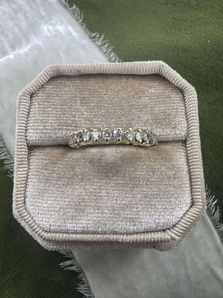 14K Yellow Gold Round Cut Diamond Demi Band! 0.12 CTW ~ Size 6.25 - Image 2 of 4