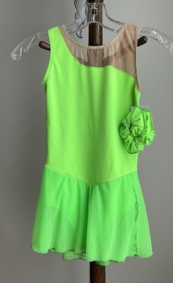 Icings Originals Lime Green  Sleeveless Undecorated Skating Dress CXS NWT