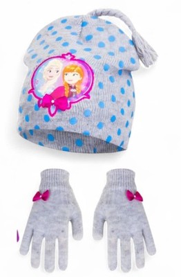 Disney Frozen Elsa Anna Gr.52 Mütze Handschuhe Prinzessin Mädchen Set 2-tlg Grau