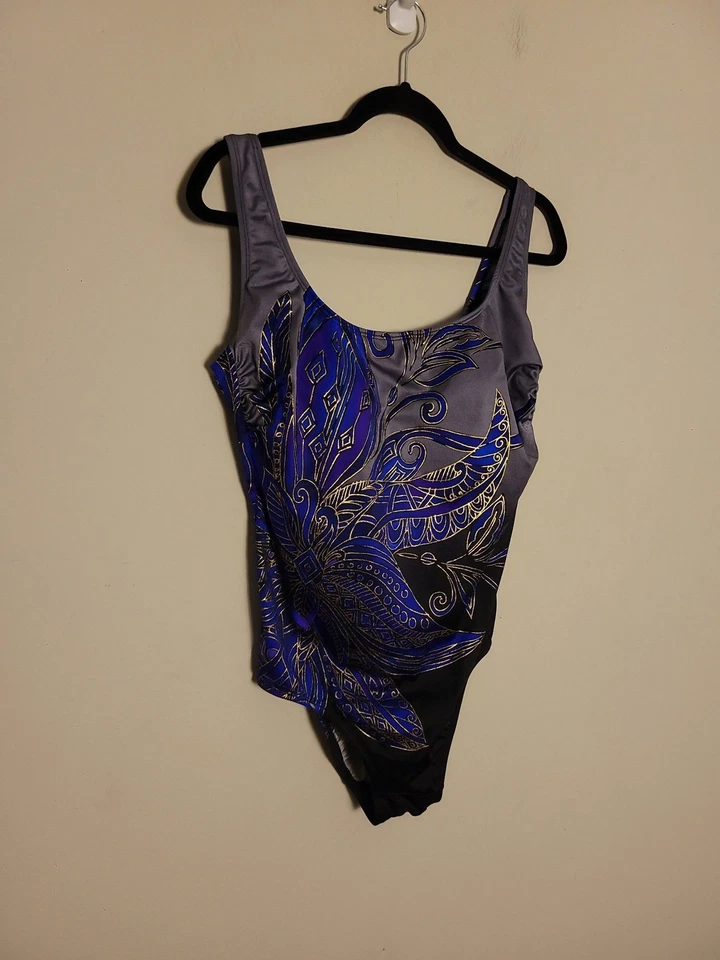 Traje de baño de una pieza floral azul negro talla 14 Foto 2 de 4