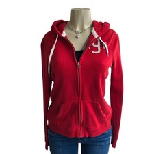 Y2K Abercrombie  Fitch Cherry Red Zip Up Hoodie Womens L Applique Logo 2010s