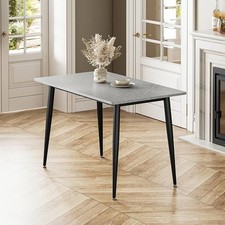 Dining Table, 120CM Marble Effect Kitchen Tables with Black Metal Legs