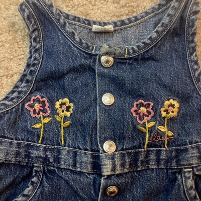 Vintage Lee Pipes Denim Overalls Girls Floral Embroidered 24 Months Infant  USA