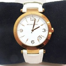 NEW MICHAEL KORS SNOW WHITE SAFFIANO LEATHER ROSE GOLD TONE DATE WATCH MK2296