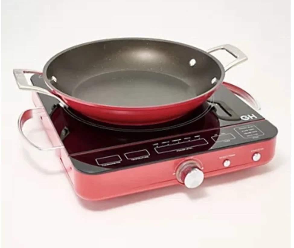 Good Housekeeping Smart Induction Cooktop with Probe & 10" Pan Red Cookbook NEW