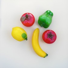 Vintage Murano Style Glass Lot of 5 Vegetables Fruit Hand Blown Bright Colors