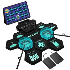 Electronic Drum Set,9 Practice Pad with Headphone Jack,Roll-up Machine Built-...