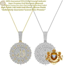 Authentic VVS1/D Moissanite 6.72 Ctw. Allah God Flower Medallion Pendant Charm