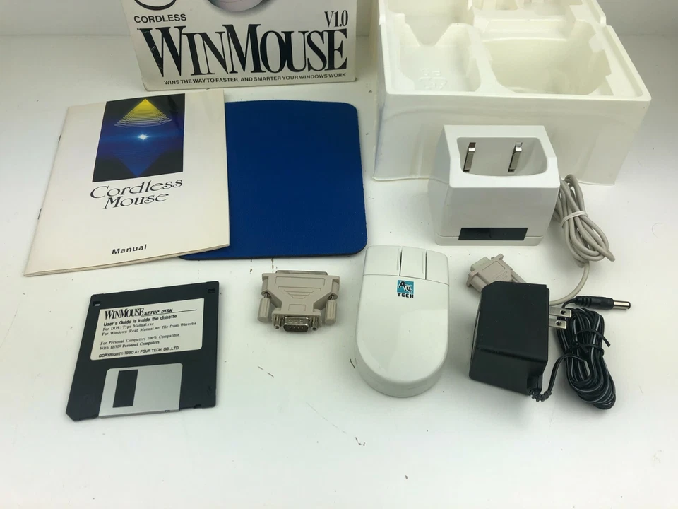 Vintage NOS Bog Box A4 Tech Cordless WinMouse V1.0 Mouse 1994 NEW - Image 2 of 2