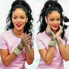 Women Long Wavy Human Hair Ponytail Extension Wrap Clip in 100 Real Remy 80g