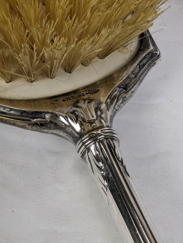 Set specchio comò e pennello Art Decò ARGENTO STERLING motivo martellato no monos - Foto 10 di 17