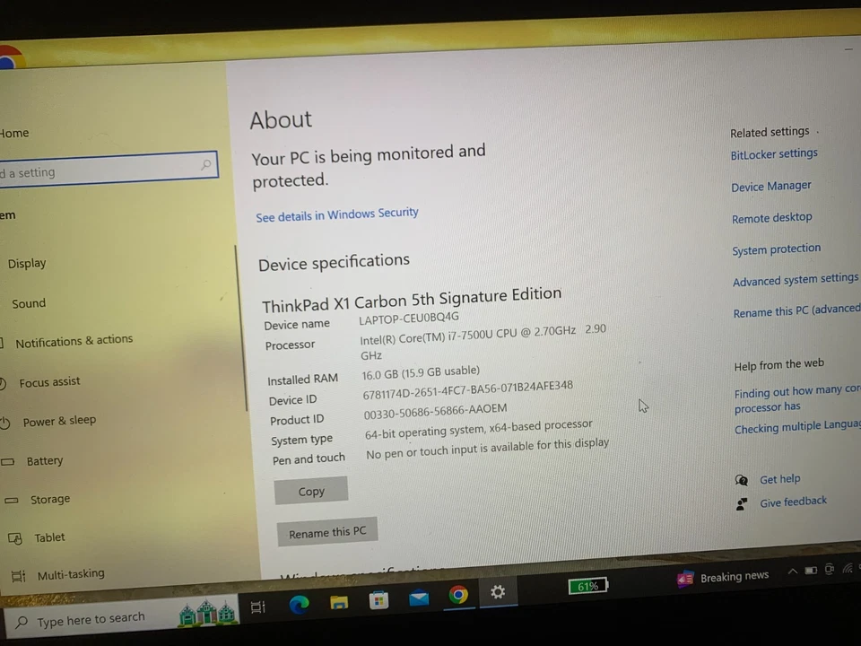 Lenovo ThinkPad X1 Carbon · i7-7500U · 16GB · 512GB, photo 2 of 5