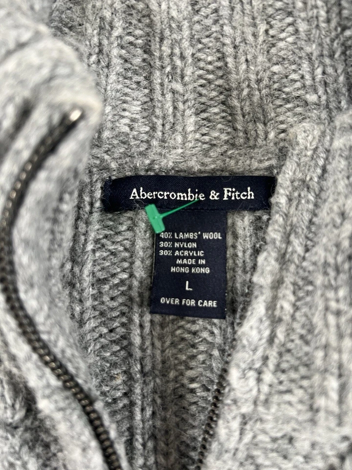 Suéter De Colección Y2K Abercrombie Fitch Niñas L Mezcla de Lana Cable Tejido Recortado Cremallera Completa Foto 4 de 4