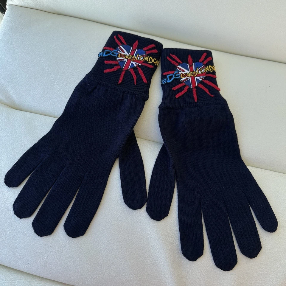 NUEVO & GABBANA Guantes Lana Azul #DGLovesLondon Mitón Bordado PVP $400 Foto 3 de 4