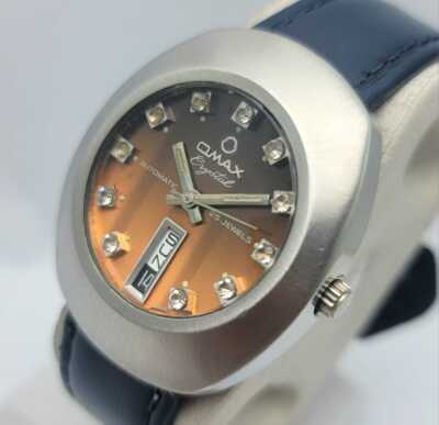 OMAX CRYSTAL 35204 AUTOMATIC DAY/DATE VINTAGE MEN S WATCH