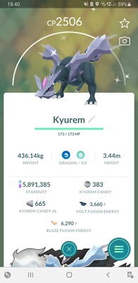  Shiny Kyurem (Schillernd Kyurem) Glaciate Pokemon GO  Registered or 1 Million