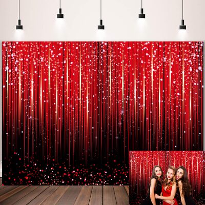 Red Glitter Photography Backdrop Black & Red Bokeh Birthday Christmas