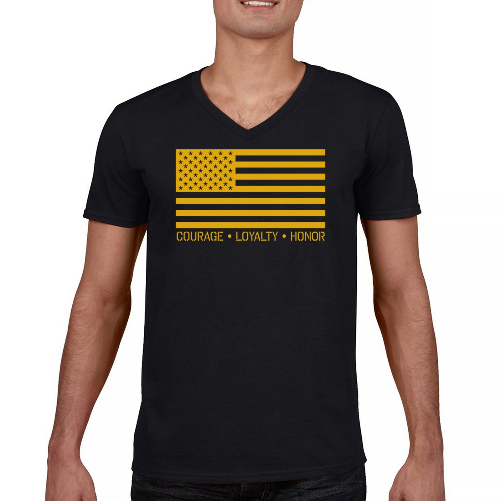 ALTRA T shirt collo a V American Flag Courage Loyalty Honor militare aeronautica militare