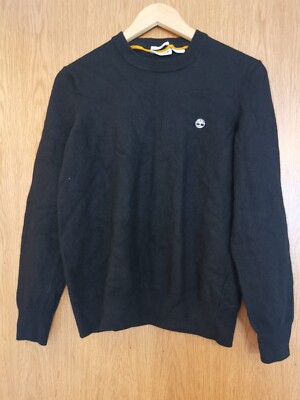 TIMBERLAND Mens Crew Neck Jumper Sweater Small Black Merino Wool