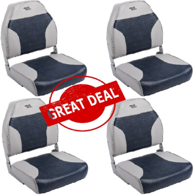 Boat Seat Grey/Navy Standard High Back Fold Down Marine Fishing