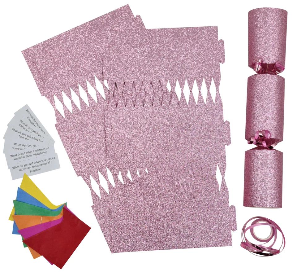 Christmas Cracker kit 6 Make Your Own Crackers Hats PINK GLITTER