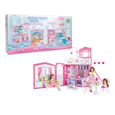 Dream-Sweet House Deluxe Doll House (Pink House with 3 Dolls) With Sounds