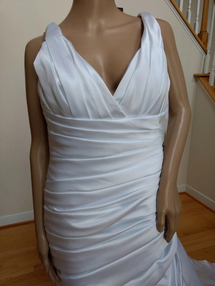 NUEVO CON ETIQUETAS $899.00 Atelier Diagonal Blanco Satén Vestido Boda Vestido de Novia Talla 12  Foto 4 de 4
