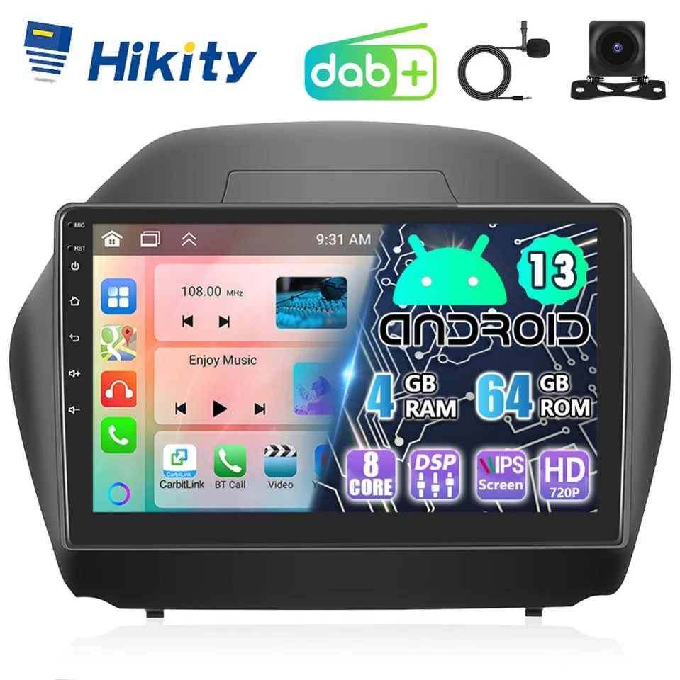 HIKITY Radio Android DAB+ 8-Core 4+64GB CarPlay per Hyundai IX35 GPS WIFI NAVI RDS DSP