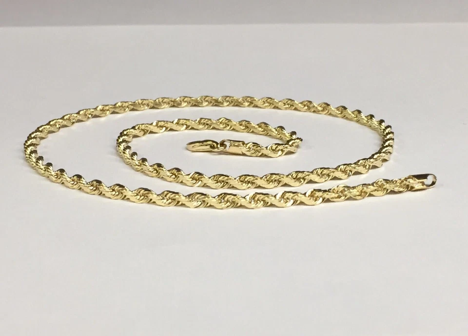 14k Yellow Gold 26" Solid Diamond Cut Rope Chain Necklace 5 mm 45 grams