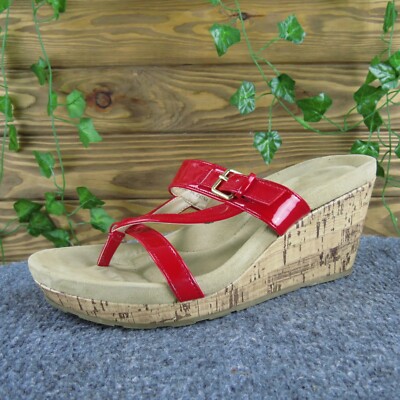 Cheeks Fit Body Wedge Sandals Red Thong Buckle Cork Platform Shoes