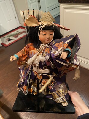 Large Vintage Japanese Samurai Doll Boy's Day Festival On Wooden
