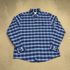 Brooks Brothers Shirt Mens Large Regent Fit Blue Navy Plaid Button Down Cotton