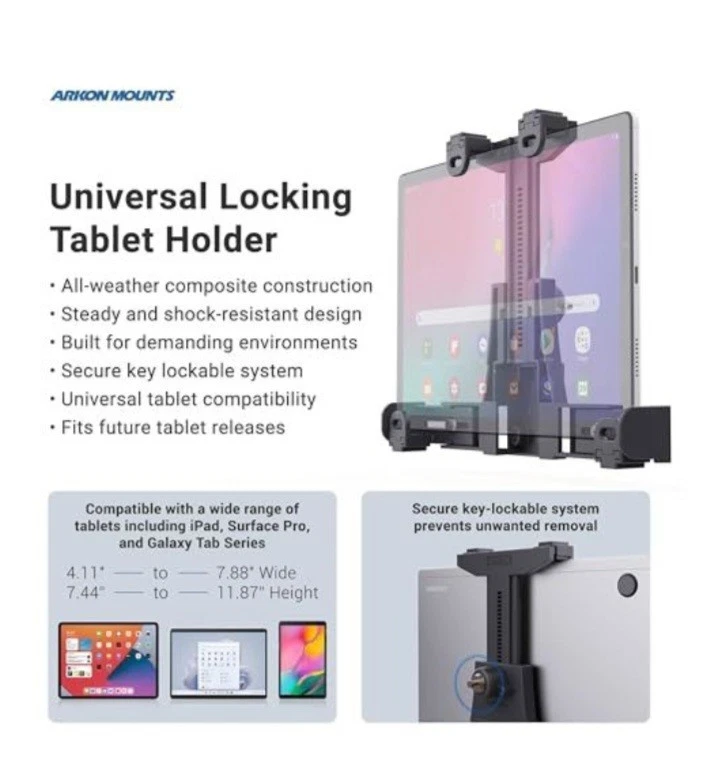 ARKON FLBK3885TAB5 10.25 inch Robust Locking Forklift Pillar Tablet Mount - Image 3 of 4