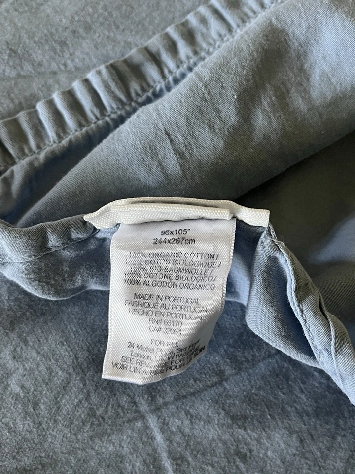 Sábana plana Queen con volantes de satén de spa de algodón orgánico Anthropologie azul EUC Foto 4 de 4