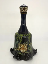 Fenton Glass Midnight Safari Jungle Bell Hand Painted Jaguar Zebra Giraffe MINT