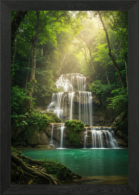 Ruhiger Wasserfall im üppigen Wald Gerahmtes Wandbild Poster Leinwanddruck Bild