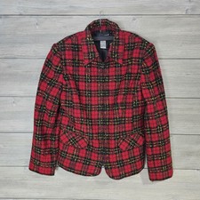 Sag Harbour Zip-Up Blazer Jacket Red  Black Plaid With Pockets Tweed Size 10
