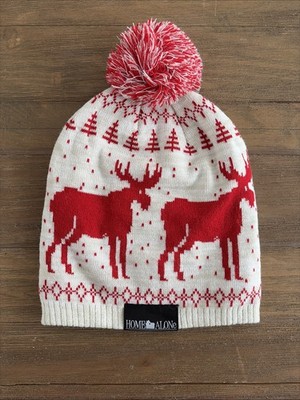 NWOT HOME ALONE Official Moose Pom Beanie Hat Cream Red One Size Fits Most