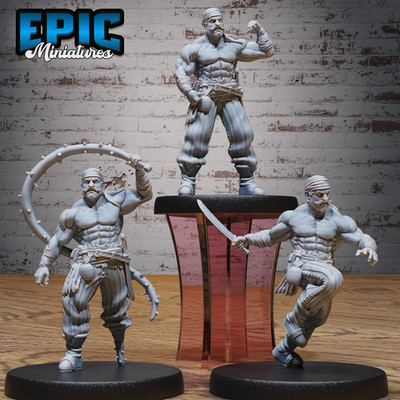 D&D Miniature - Muscle Pirate Set - 3D Model Print DnD RPG Figur 3 Figuren